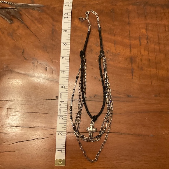 Four Strand Necklace with Silver Cross Adjustable - Picture 5 of 8